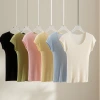 2026 New style Tencel mulberry silk gentle style round-neck short-sleeved T-shirt Breathable, simple solid color elegant top for women's wear Application Scenario